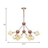 Diamond Farmhouse Chandelier Lamp - Amber/Clear Glass 3/9/12 Lights Hangs 13/27.5/34 Wide