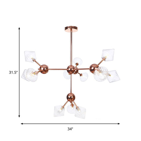 Diamond Farmhouse Chandelier Lamp - Amber/Clear Glass 3/9/12 Lights Hangs 13/27.5/34 Wide