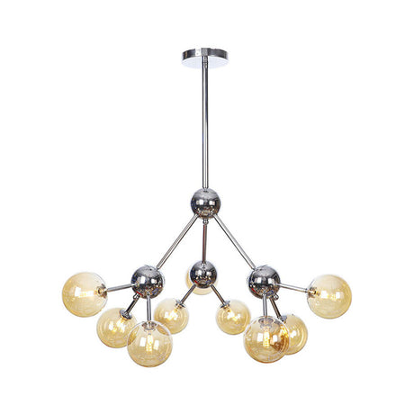 Industrial Style Hanging Chandelier Light With Amber/Clear/Smoke Gray Glass In 3/9/12 Lights -