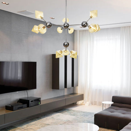 Industrial Style Diamond Pendant Light With Amber/Clear Glass Multiple Bulbs Chandelier Fixture -