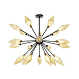 Mid-Century Diamond Shade Chandelier Light Fixture With Ribbed Glass (9/12/15 Lights) - Living Room