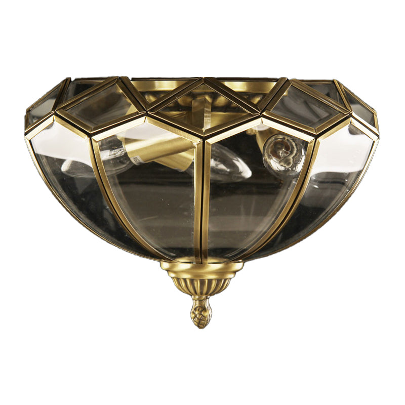Traditional Basket-Shaped Flush Mount Ceiling Light With Clear Beveled Glass - 3 Lights