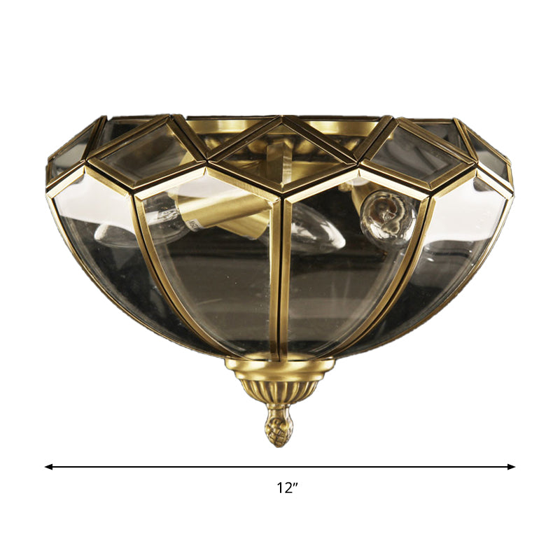 Traditional Basket-Shaped Flush Mount Ceiling Light With Clear Beveled Glass - 3 Lights