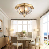 Faceted Clear Glass Dining Room Flush Lamp Traditional Brass Finish Ceiling Lighting - 14/18 Width