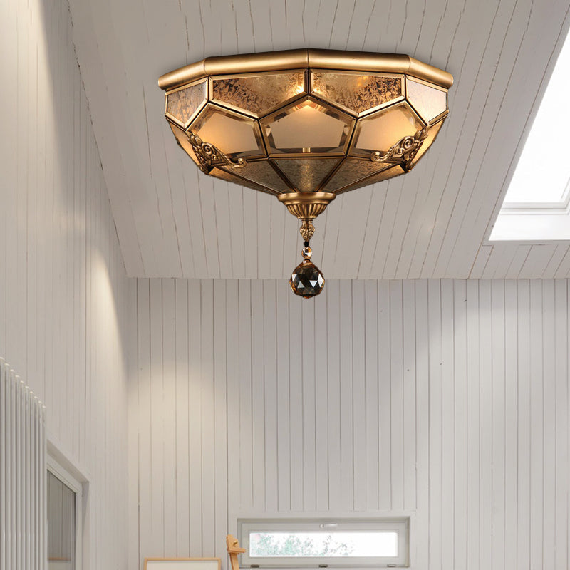 Chinese Style Opal Glass Dome Ceiling Lighting Brass Finish Flush Mount Light For Bedroom -