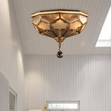 Chinese Style Opal Glass Dome Ceiling Lighting Brass Finish Flush Mount Light For Bedroom -