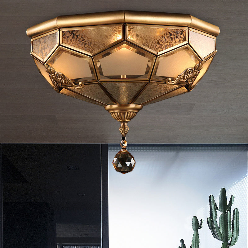 Chinese Style Opal Glass Dome Ceiling Lighting Brass Finish Flush Mount Light For Bedroom -
