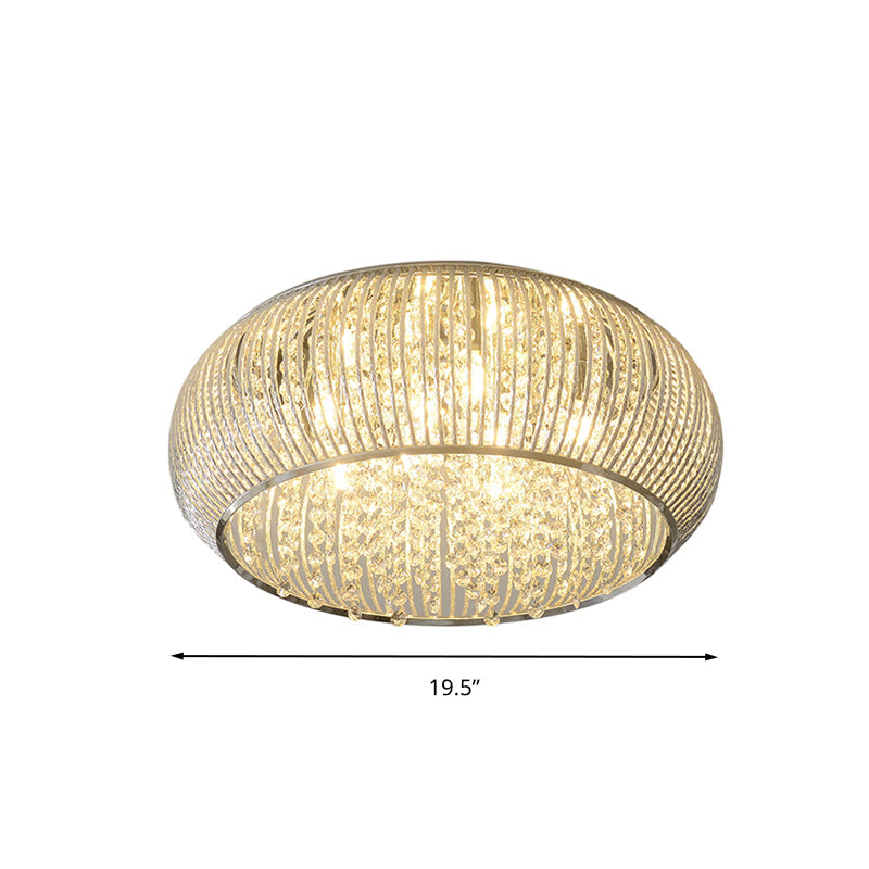 Chrome Drum Crystal Flush Mount Ceiling Light Fixture - Minimalist Design 8 Heads Beaded
