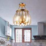 Retro Style Brass Finish Ceiling Lamp - Sphere Semi Flush Light With Frosted Glass Pull Chain And 1