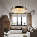 Modern Crystal Block Chandelier With 3 Tiers 9/11 Heads And Black Pendant - 18/21.5 Wide