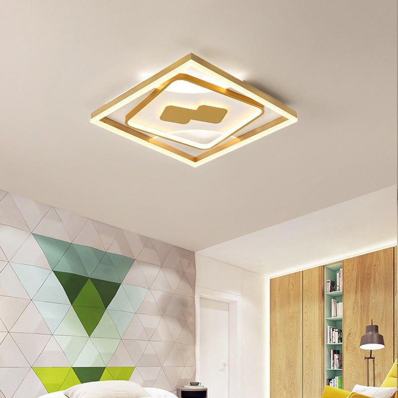Contemporary Gold Rhombus Flush Mount Lamp – 16’/19.5’ Led Ceiling Lighting In Warm/White Light