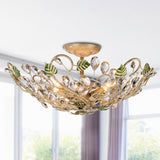 Gold Crystal Dome Leaf Ceiling Lamp - Semi Flush Mount With 6 Lights For Living Room
