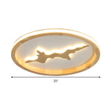 Minimalist Wood Circle Ceiling Light Dark Brown/Light Brown Led Flush Fixture - 17/21/25 Wide