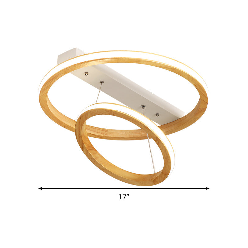 Modern Beige Led Wood Flush Mount Ceiling Light - 17/21/25 Wide Fixture