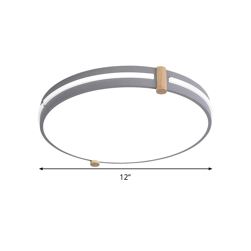 Simple Style Gray Macaron Drum Ceiling Lamp - Led Flush Mount Lighting In 12/16/19.5 Widths Perfect