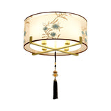 Traditional Style White Fabric Flush Mount Lamp With 4 Lights