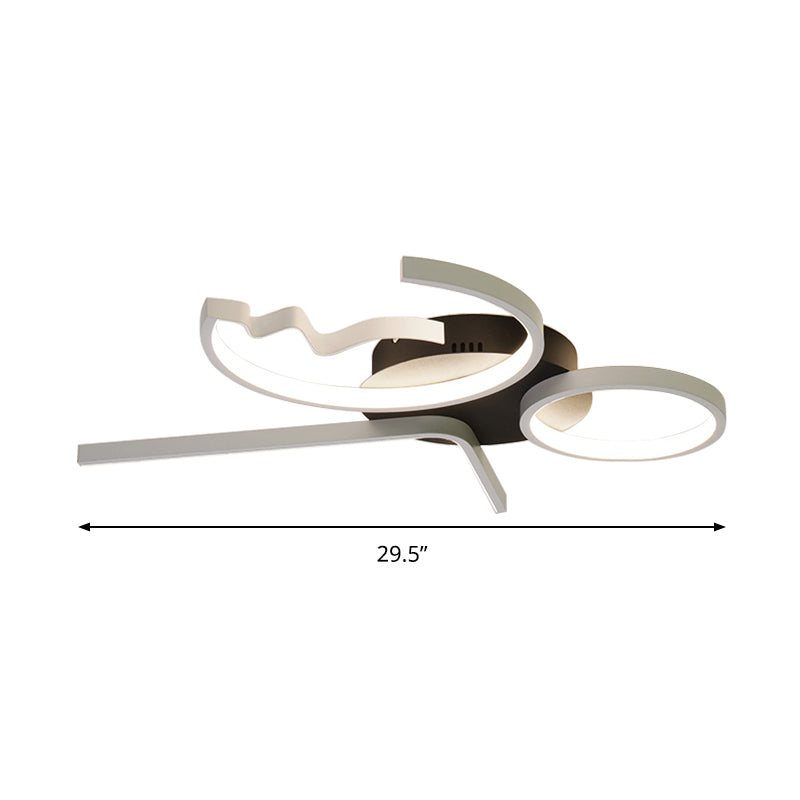 Contemporary Geometric Flush Mount Lighting - Acrylic 3/4 Lights Black/White Warm/White Light