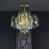 Sophisticated Cascade Crystal Drop Led Ceiling Light With Simple Gold Finish - 18/19.5 Wide Semi