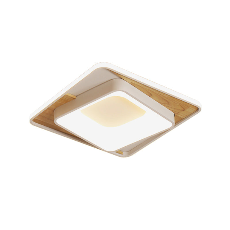 White Acrylic Square Flush Mount Led Ceiling Lamp - Simple Style 16’/19.5’ Wide