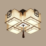 Classic White Flush Mount Ceiling Light - 5-Light Fixture With Rectangle Fabric Shade 20.5/28/35.5