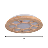 Modern Led Flush Wood Shade Ceiling Mount Lamp Kit In Beige Drum Design