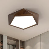 Minimalist Brown Wooden Flush Mount Led Ceiling Lamp - Faceted Pentagon Design (13/16/19.5 Wide)
