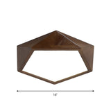 Minimalist Brown Wooden Flush Mount Led Ceiling Lamp - Faceted Pentagon Design (13/16/19.5 Wide)