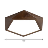 Minimalist Brown Wooden Flush Mount Led Ceiling Lamp - Faceted Pentagon Design (13/16/19.5 Wide)