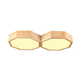Octagon Twin Ceiling Light Fixture - Nordic Wood Led Flush Mount Lamp For Bedroom