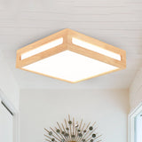 Minimalist Led Flush Light With Acrylic Shade And Natural Wood Square Box Ceiling Lighting In