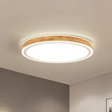 Nordic Dual Halo Ring Flush Mount Lamp - 12/15 Dia Wooden Led Ceiling Lighting In Beige Ideal For