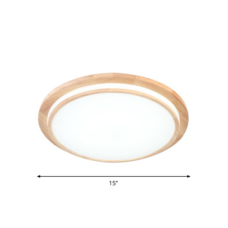 Natural Wood Round Led Ceiling Mount Lamp In Warm/White Light 15/18/23 Dia - Simplicity & Elegance