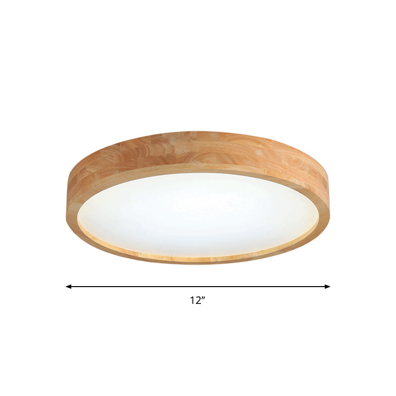 Minimalist Round Wood Ceiling Lamp Kit - 12/16/19.5 Dia Led Beige Flush Mount Light In Warm/White