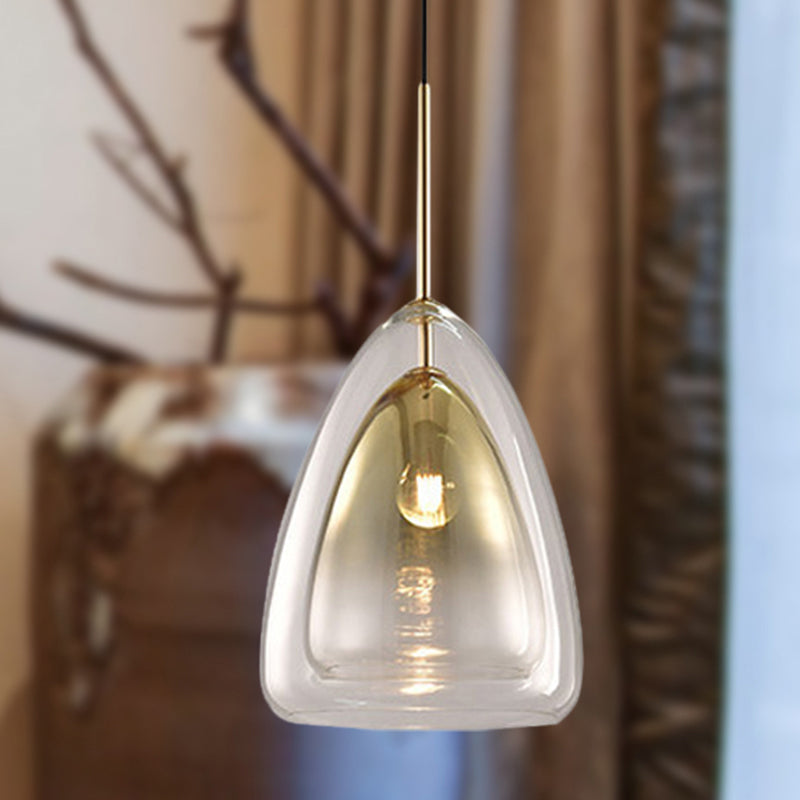Nordic Double Glass Cone Pendant Light With Champagne Suspension - 1 12/14 Wide / 12