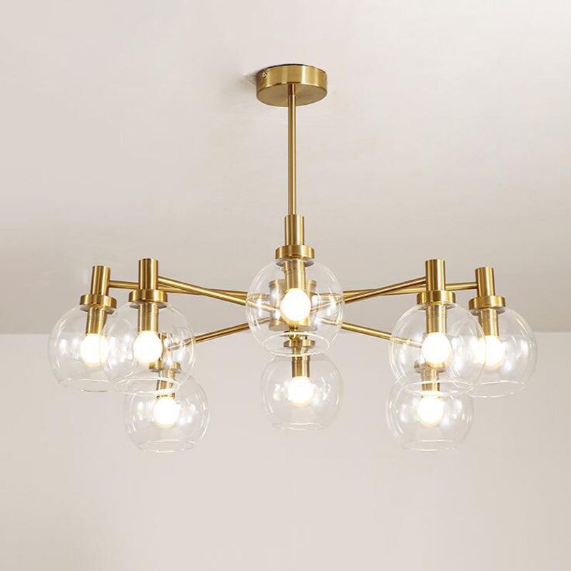 Postmodern Clear Glass Gold Chandelier Light Fixture - 8/12 Lights Radial Hang