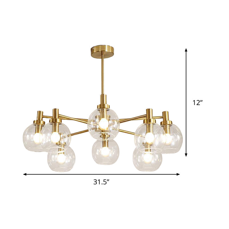 Postmodern Clear Glass Gold Chandelier Light Fixture - 8/12 Lights Radial Hang