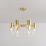 Postmodern Clear Glass Cylinder Chandelier Kit With 6/8/10 Brass Hanging Lamps