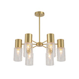 Postmodern Clear Glass Cylinder Chandelier Kit With 6/8/10 Brass Hanging Lamps