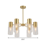 Postmodern Clear Glass Cylinder Chandelier Kit With 6/8/10 Brass Hanging Lamps