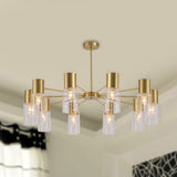 Postmodern Clear Glass Cylinder Chandelier Kit With 6/8/10 Brass Hanging Lamps