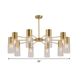 Postmodern Clear Glass Cylinder Chandelier Kit With 6/8/10 Brass Hanging Lamps