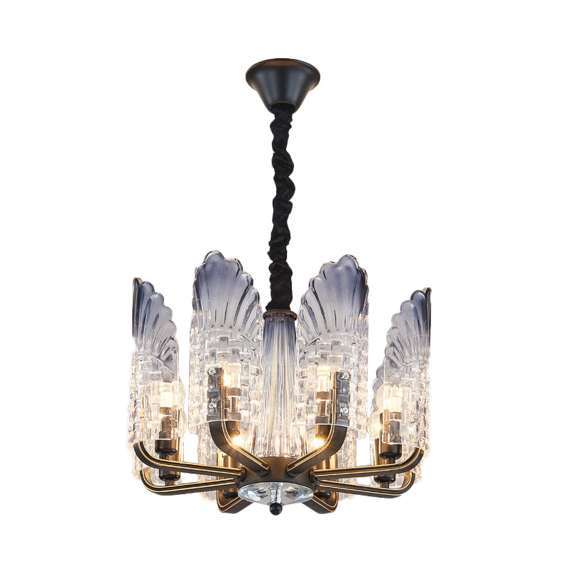 Contemporary Textured Glass Scallop Chandelier 8/10/12 Heads Black Hanging Ceiling Light Fixture