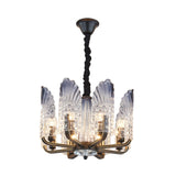 Contemporary Textured Glass Scallop Chandelier 8/10/12 Heads Black Hanging Ceiling Light Fixture