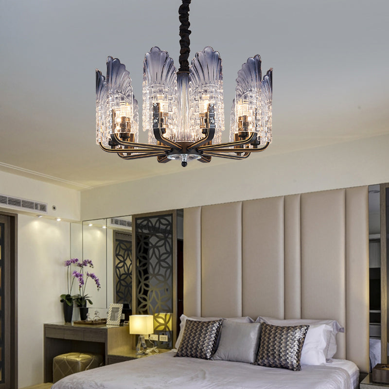 Contemporary Textured Glass Scallop Chandelier 8/10/12 Heads Black Hanging Ceiling Light Fixture