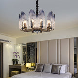 Contemporary Textured Glass Scallop Chandelier 8/10/12 Heads Black Hanging Ceiling Light Fixture