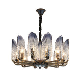 Contemporary Textured Glass Scallop Chandelier 8/10/12 Heads Black Hanging Ceiling Light Fixture