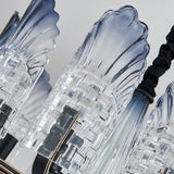 Contemporary Textured Glass Scallop Chandelier 8/10/12 Heads Black Hanging Ceiling Light Fixture