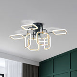 Gold-Black Square Semi-Flush Mount Modern Ceiling Light With 8 Bulbs In Warm/White / Warm