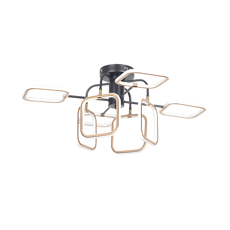 Gold - Black Square Semi - Flush Mount Modern Ceiling Light With 8 Bulbs In Warm/White