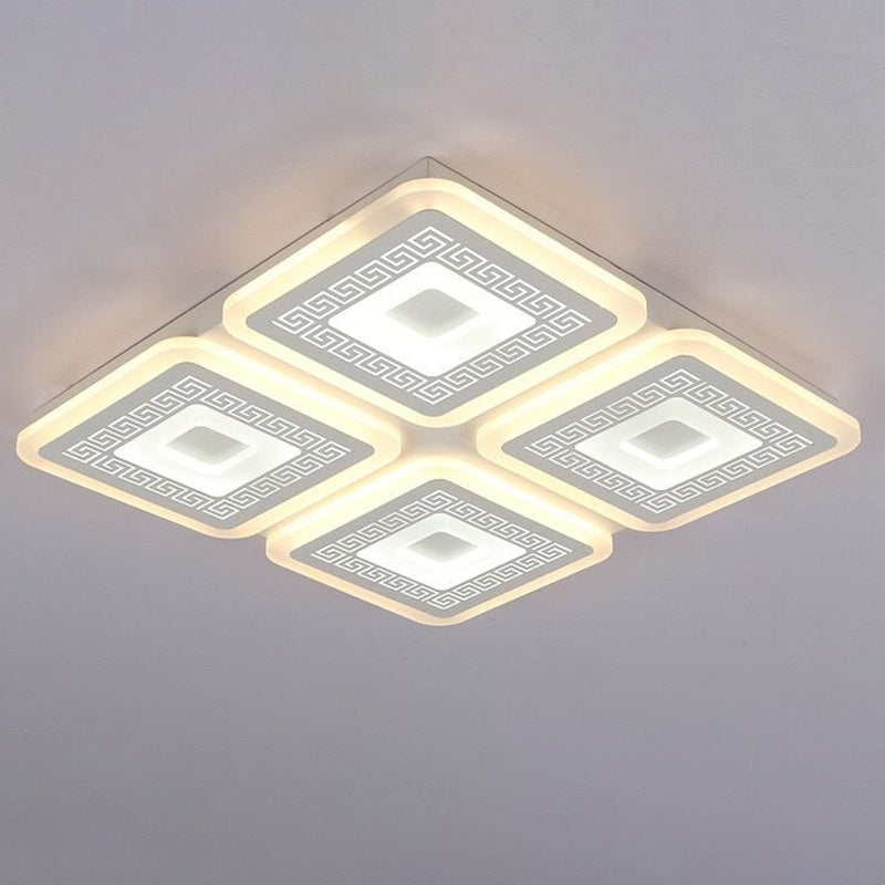 Modern Square Flushmount Acrylic Ceiling Light Fixture - 4 Heads White 19.5/23.5 Wide